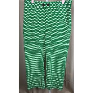 Maeve by Anthropologie Green Clover Dot Wide Leg Crop Linen Blend Women's 14